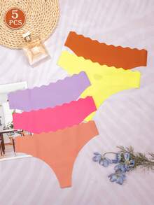 MLeyhoice 5pcs Underwear & Sleepwear Set, Daily Underwear, Seamless Thong Set, Women's Panties, Comfortable Heart Pattern Briefs, Suitable For Dates, Workouts, Parties, Weddings, Everyday Wear, Special Occasions - Multicolor - View 1