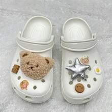 7pcs Cute Teddy Bear & Star Pattern Shoe Charms, With Exquisite Holes, Suitable For Summer Slippers, Sandals, Women's Gift - Brown - View 5