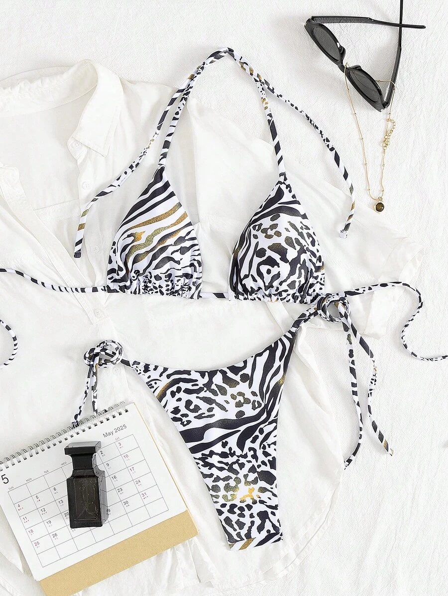 女士新款欧美风比基尼套装 - 白色 - 查看 1