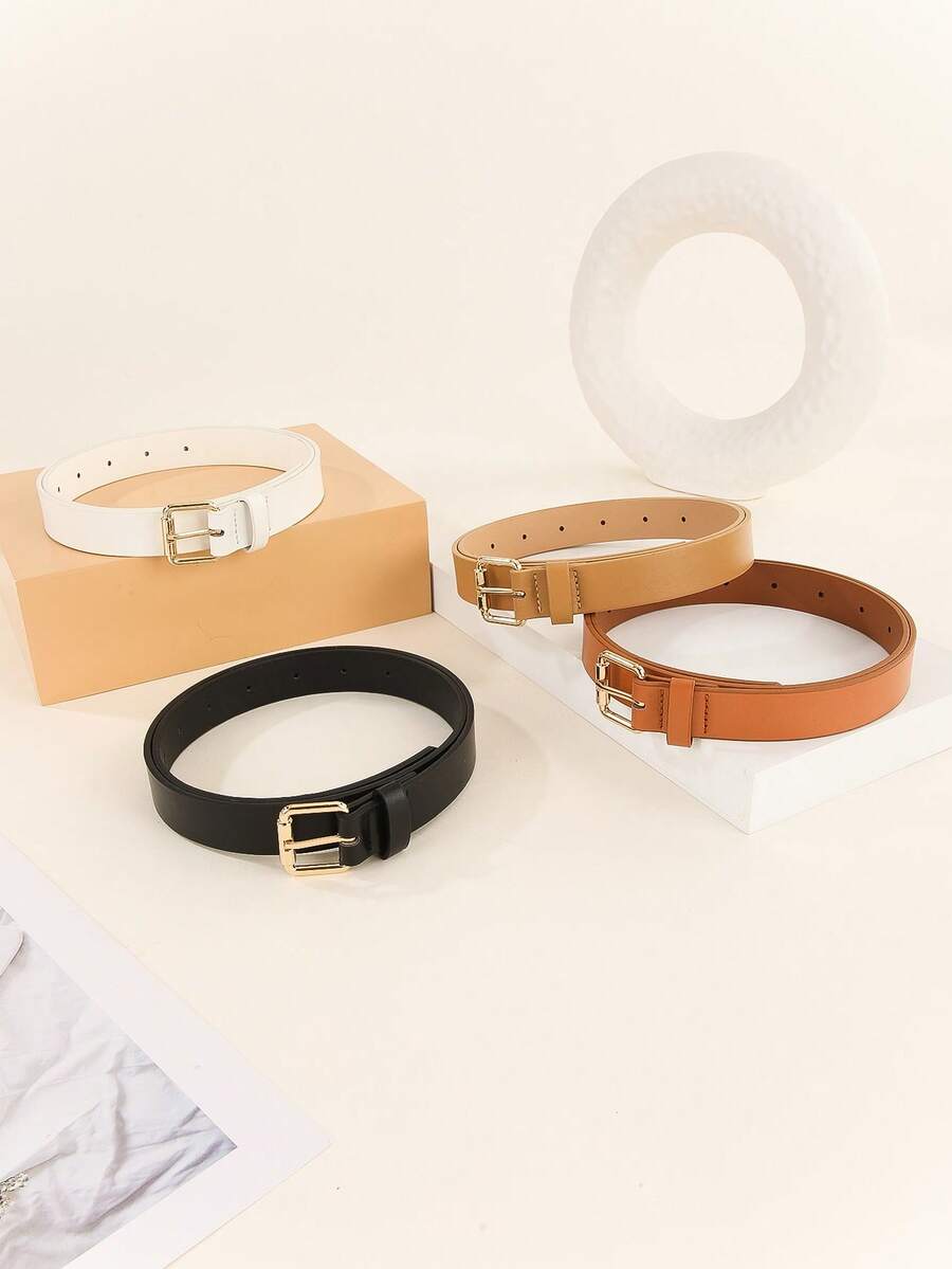 4pcs/Set Simple Design PU Leather Belt With Classic Buckle, Casual & Elegant For Jeans And Jackets - Multicolor - View 1