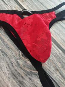 DomiGe 1pc Sexy Red Jacquard Mesh Hollow-Out Men's Erotic G-String Underwear