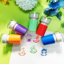 5 件圆形彩色西班牙卡通表扬印章套装，多色图案，带有鼓舞人心的西班牙语短语，适合全球学习、教师和家长表扬、激励印章“太棒了！”，“你能做到！”，积极肯定，返校，学校用品 - 套裝 - 查看 2