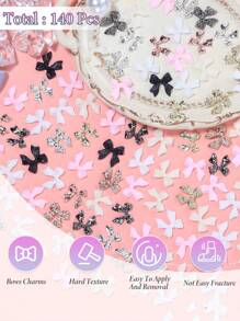 Bows Nail Charms, 140 Pcs Bow Nail Bow Charms, Black Golden Silver Pink Bows Tie Shapes Acrylic Nail Art Charms, Bowknot Faux Pearls Nail Gems Charms For Y2K Nail Decor
