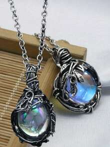 1 Vòng cổ mặt dây chuyền lá mặt đá mặt trăng màu xanh cổ điển vượt thời gian - Thiết kế cuộn dây phức tạp trên dây da bền - Món quà trang sức hoàn hảo cho cô ấy - Nhiều màu - Xem 7