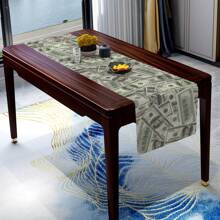 1pc High Definition Dollar Bill Pattern Printed Creative Table Runner, 100% Polyester High Definition Printed Table Cloth Suitable For Kitchen And Dining Room Decor, Perfect Choice For Holidays And Parties