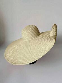 1pc Women's Large Brim Breathable Sun Hat, Solid Color, Comfortable And Suitable For Fishing, Cycling, Outdoor Activities, Beach Fun - Khaki - View 9