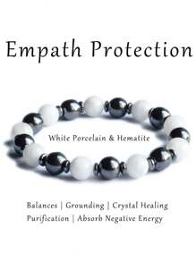 YAUKIA Bracelet de protection contre l'empathie en porcelaine blanche et tourmaline noire de 8 mm, bracelet de protection énergétique en hématite, bracelets de guérison, d'équilibrage, de méditation, de nouveaux départs et de bonne chance pour les hommes et les femmes