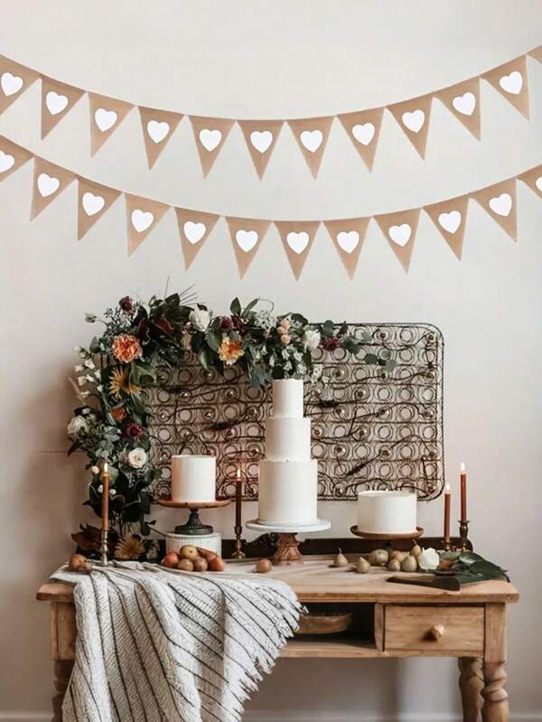 1pc White Love Linen Pull Flag Burlap Pennant Banner Is Suitable For Wedding, Birthday, Graduation, Party Decorations, Home Decoration, Room Decoration, Multi-Purpose Party Decoration For Home And Garden