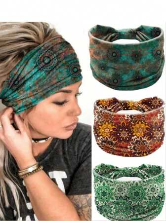 New Bohemian Headband Personalized Mandala Flower Headband Elastic Band Sweat-Absorbent Breathable Female Wide-Brimmed Headdress, Hair Accessories, Turban Headband, Hairband Fall Winter Hair Band For Vacation Outfits Woman Elegant Scarf Women Bandanas Soft Headwrap