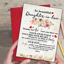 1pc "Beautiful Daughter-In-Law" Heartfelt Birthday Greeting Card With Envelope (12x17cm), Personalized Paper Card For Family, Friends, Unisex, Small Business Supplies, Thank You Note, Birthday Decor, Textual Card For Anyone