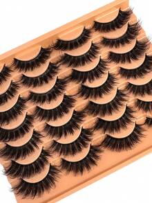 14 Pairs Luxury 3D Faux Mink Lashes - Dense, Fluffy, Elegant D-Curl False Eyelashes With Natural Look, Fluffy Cat Eye Lashes Suitable For Bold Eye Makeup, Reusable, Suitable For Beginners, Fit For All Occasions - 濃密款 - 查看 4