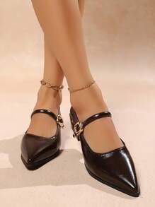 Zapatos de estilo Mary Jane vintage de talla grande para mujeres, nuevos zapatos de tacón grueso con correa, punta puntiaguda, de moda para primavera y otoño, para cruce de fronteras