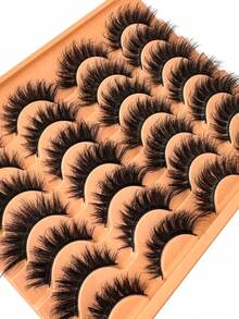 14 Pairs Premium 3D Faux Mink Eyelashes - Thick, Fluffy, Elegant D-Shaped Curled False Lashes, Natural Look, Fluffy Cat Eye Lashes, Suitable For Bold Eye Makeup, Reusable, Great For Beginners - 濃密款 - 查看 3