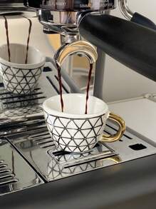 1pc 100ml Mini Ceramic Nordic Style Handpainted Concentrated Coffee Cup, Gold Handle Small Espresso Cup, Suitable For Home Daily Use, Coffee Maker, Cafes And Restaurants, Afternoon Tea Cup, Gift