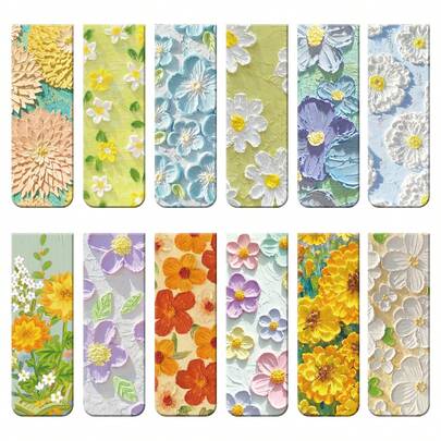 [Magnetic Bookmarks] 12pcs Magnetic Bookmarks | 3D Flower Painting Floral Book Markers For Women, Assorted Book Magnets Page Markers Clip For Books Students Women Reading (2.36x0.79 Inches),School Supplies,Back To School