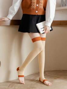 1 Pair Women's Compression Leg Socks, Toe-Less Thigh High Socks, Unisex Circulation Support Stockings, Fall - Multicolor - View 4