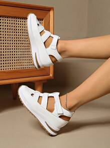Women Platform Wedge Sport Sandals, Waterproof Closed Toe Gladiator Sandals, Fashion Hollow Chunky Sole Magic Tape Casual Shoes, Summer Elevator Comfort Sandals, Round Toe Soft Leisure Walking Shoes, Women Party Essential Comfy Wedge Sandals, Solid Color Thick Bottom Sandals For Ladies