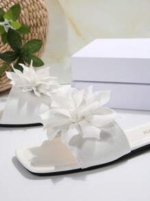 2025 New Beach Wedding Casual Slippers For Women, Gorgeous Net Fabric Bowknot Strap Flat Non-Slip Summer Sandals