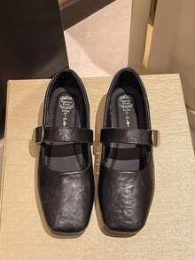 Elegant Mary Jane Shoes For Women, 2025 Spring New Arrivals Square Toe Loafers, Versatile Slip-On Flats - Beige - View 1