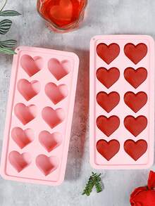 1pc Heart Shaped Silicone Ice Cube Tray Mold, 10-Cavity Easy Release Flexible Silicone Ice Cube Maker - Solid Color - View 1