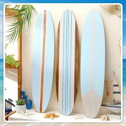 Gerrii 3 Pieces Surfboard Girls Wall Decor, , Pink, Wooden, Cute Beachy Tropical Wall Art For Surfer Bedroom, Living Room, Girl Bathroom Decorations