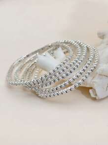 1 set/Múltiple Pulsera de tenis con banda elástica y perlas falsas, color dorado 3MM