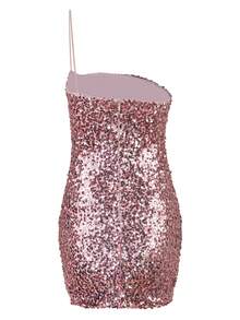 Women Sequin One Shoulder Mini Bodycon Dress In Hot Pink