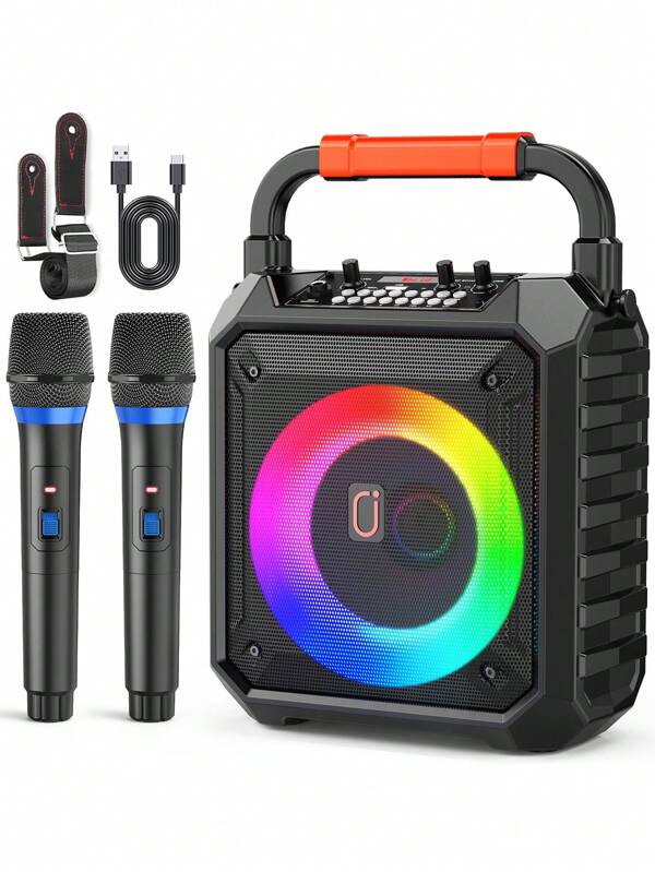 JYX Karaoke Set, Home Use, Amplifier, 2 Wireless Microphones, Bluetooth 5.1, Small PA Set, Small Karaoke Machine, Portable Speaker, SD Card, USB AUX, Android Compatible, Suitable For Home Parties, Meetings, Speeches, School Events, Seminars, Etc., Japanese Instruction Manual Included (Orange)