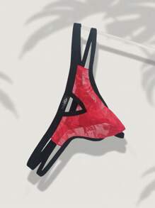 DomiGe 1pc Sexy Red Jacquard Mesh Hollow-Out Men's Erotic G-String Underwear