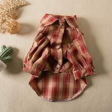 1pc Pet Maillard Plaid Shirt, All Season Indoor & Outdoor Pet Apparel For Small Dogs And Cats, British Style