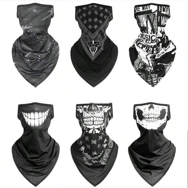 1pc Polyester Skull Printed Sun Protection Face Mask, Holiday Face Mask, All Seasons