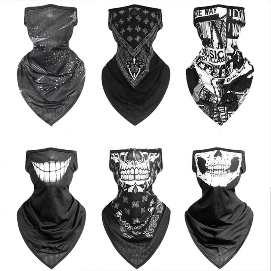 1pc Polyester Skull Printed Sun Protection Face Mask, Holiday Face Mask, All Seasons Ski Masks