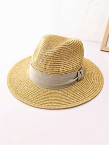 New Unisex Spring/Summer Panama Straw Braid Hat, Bohemian Fashion Cowboy Straw Hat, Beach Holiday Decorative Sunscreen Hat, Foldable Suitable For Outdoor Leisure Travel - Multicolor - View 8