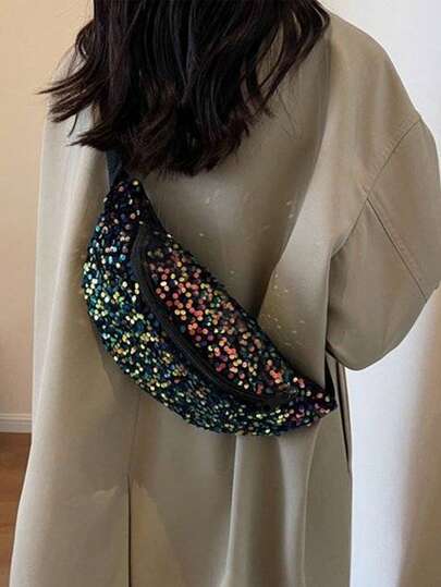 Super Hot Internet Celebrity Fanny Pack Europe And The United States Sequin Chest Bag Personalized Crossbody Bag Phone Bag