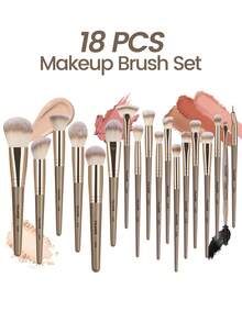 MAANGE 18/22/34pcs Professional Makeup Brush Set, Portable Travel Makeup Brushes For Liquid, Cream And Powder Products, Suitable For Stippling, Blending And Facial Care, Ideal Gift For Women And Girls - Champagne - View 6