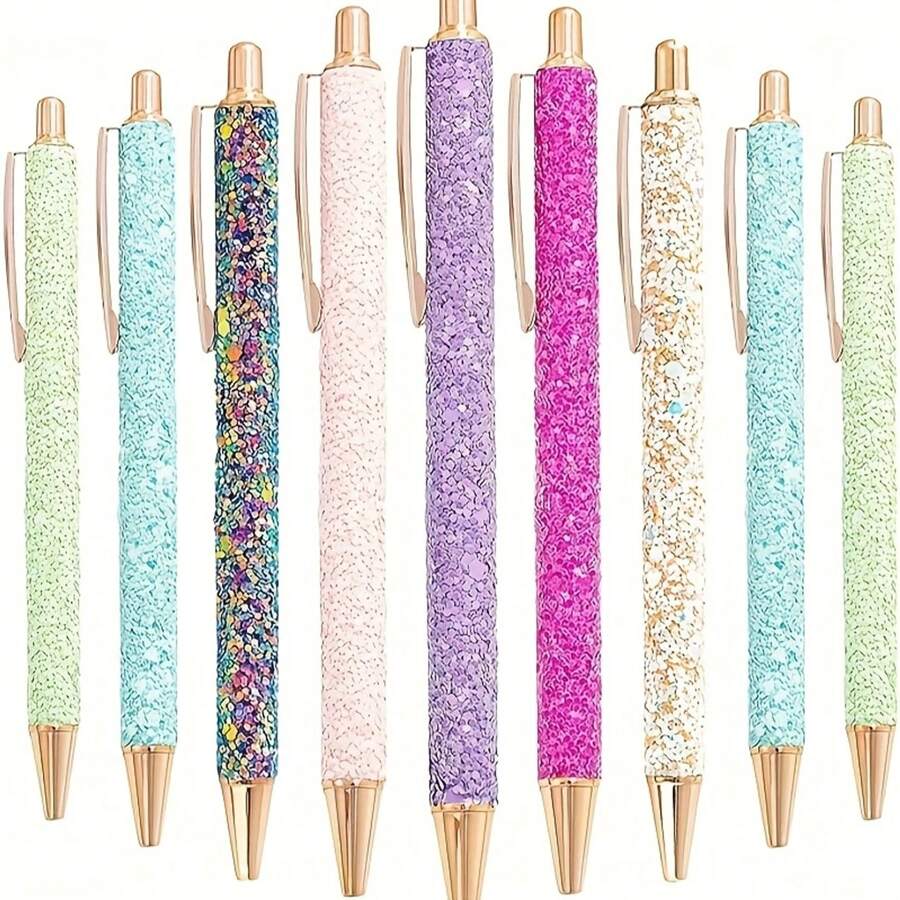 9 Pack Glitzer-Gelroller-Kugelschreiber, mittlere Spitze 1,0 mm, einziehbare Metallstifte mit schwarzer Tinte, mit Pailletten verziert, Kugelschreiber zum Journaling, Geschenke für Frauen und Mädchen