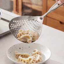 1 Piece 304 Stainless Steel Strainer Spoon, Large Size Oil Fryer Spoon, Integrated Kitchen Cooking Slotted Spoon For Pasta, Kitchen Gadgets, Dumpling Strainer