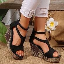 Women's Fashion Black Sandals, Thick Sole Ultra-High Heel Open Toe Platform Sandals, Summer
