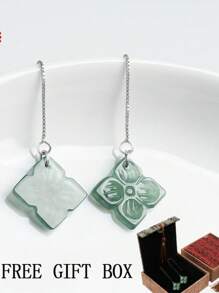 S925 Silver Natural A-Level Jade Earrings, Elegant Women's Pendant Earrings In Clover Shape Style, Suitable For Daily, Festival, Vacation, Party, Date Wear, Mother's Day Gift, Suitable For Gift Giving.Authentic S925 Sterling Silver Earrings With Inlaid Translucent Green Jade Balls & Secure Lobster Clasps For Women's Wedding/Birthday Gift - Includes FREE Luxury Gift Box (Certified Hypoallergenic)