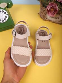 1 par de sandalias casuales para niñas con diseño tejido y suela gruesa y suave, adecuadas para niñas de 3 a 15 años, para uso en exteriores, escuela, hogar, playa, vacaciones