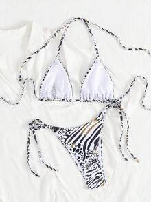 女士新款欧美风比基尼套装 - 白色 - 查看 3