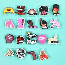20PCS/SET Cute Black Queen Series PVC Shoe Charms, Pink Nails High Heels Heart Red Lips Shoe Decoration Shoe Accessories Party Gifts