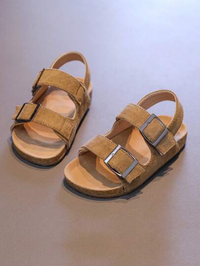 1 Pair Soft Cork Thick Sole Comfortable Children's Flat Sandals, Suitable For Outdoor, School, And Vacation