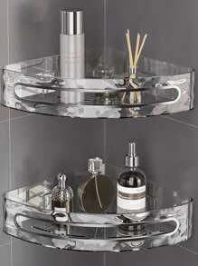 1 pieza Estantería de esquina para ducha, para almacenamiento de champú, acondicionador y jabón, diseño de drenaje rápido, instalación sin taladrar, apta para baño, cocina, accesorio de almacenamiento multifuncional para el baño, decoración del hogar, organizador de baño, decoración de otoño, de vuelta a la escuela