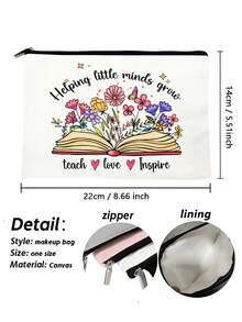Bolsa de maquillaje con estampado arcoíris, bolsa de aseo de viaje para maestros, bolsa de cosméticos, monedero estuche de lápices, estuche de lápices para estudiantes, bolsa de papelería, regalo del Día del Maestro, útiles escolares de vuelta al cole - Multicolor - Ver 3