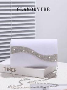 1pc Women's Fashionable & Elegant Velvet Diamond Decorated Evening Clutch Bag, Sparkling Rhinestone Embellished Flap Handbag, Detachable Metal Chain Shoulder Strap, Suitable For Party, Wedding, Prom, Nightclub, Birthday Gift, Formal Dress Accessory, Valentine's Day, Holiday Gift