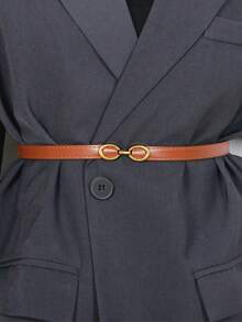 1pc Women's Vintage Minimalist PU Adjustable Skinny Waist Belt, Fashionable & Elegant For Dresses, Versatile - Black - View 16