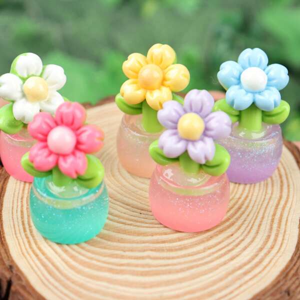 5/6pcs Resin Potted Flower Statues & Funny Poop Decor, Suitable For Desktop & Car Decoration