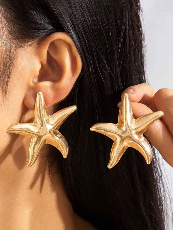 1 Paar Boho-Stil übertriebene Seestern Ohrstecker, große Stern Anhänger Ohrringe, metallische Sommer Strandohrringe Schmuck für Frauen