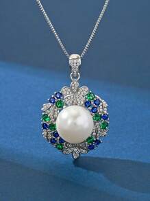 4 pièces Ensemble de bijoux en argent 925 avec perles et cubic zirconia, élégant et luxueux, comprenant un collier, une bague et des boucles d'oreilles. Convient pour le mariage (mariée/demoiselles d'honneur), l'anniversaire, les récompenses d'employés et le port quotidien